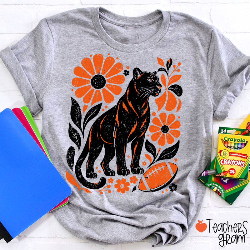 Personalized Mascot Floral Football Vintage Graphic Teacher T‑Shirt