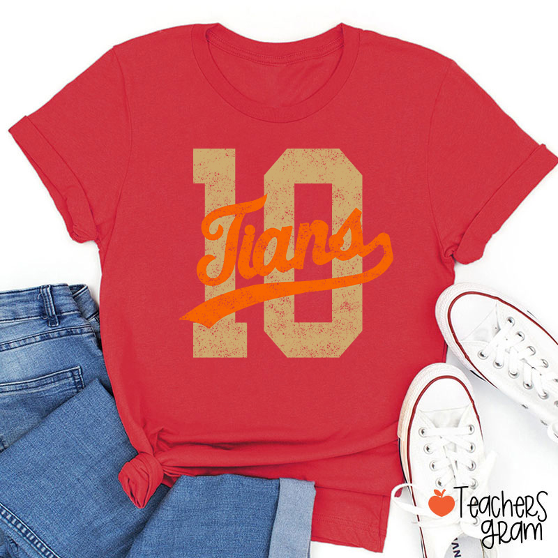 Personalized Mascot Distressed Sport Number Teacher T‑Shirt