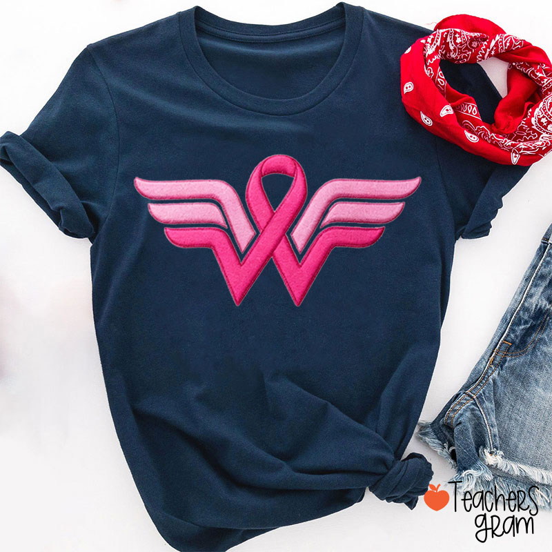 Embroidery Wonder Woman Breast Cancer Awareness T-Shirt