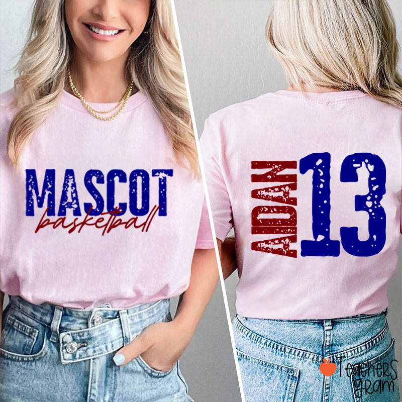 Personalized Mascot Name And Number Basketball Teacher Two Sided T-Shirt