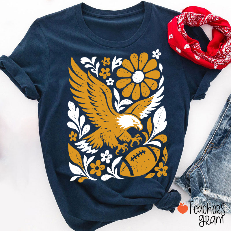 Personalized Mascot Floral Football Vintage Graphic Teacher T‑Shirt
