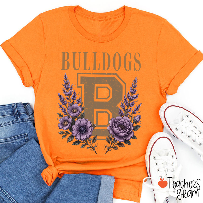 Personalized Mascot Sport Floral Initial Letter Teacher T‑Shirt