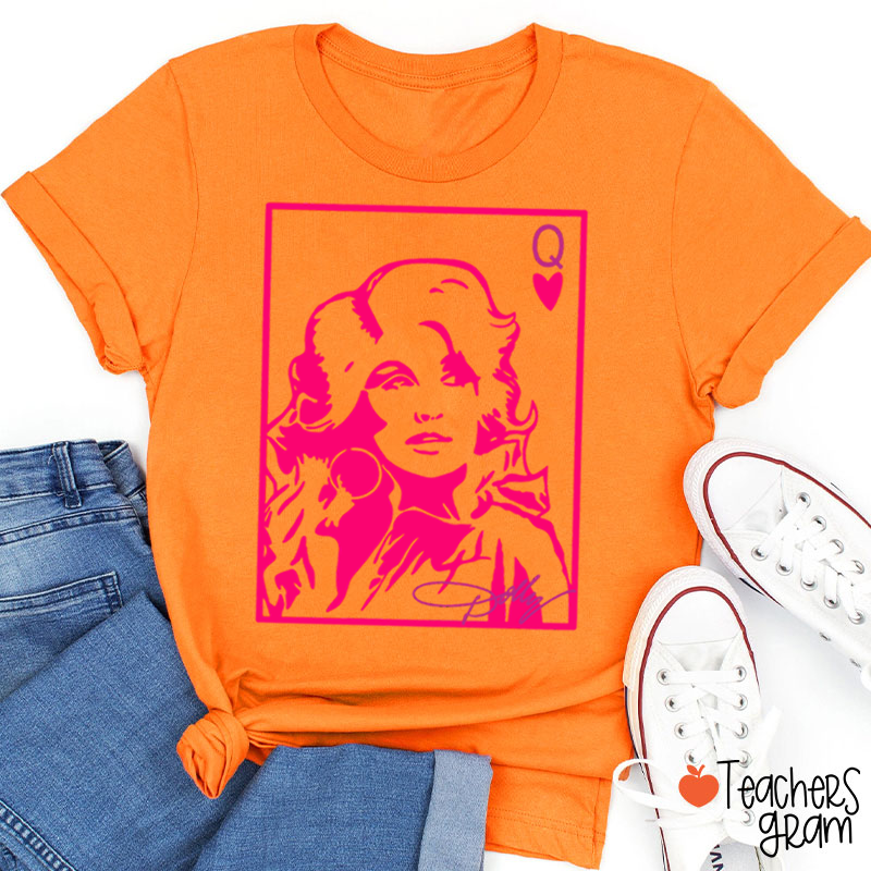 Dolly Queen Of Hearts Poker Card Pink Portrait Country Music Teacher T-Shirt