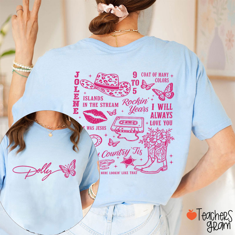 Butterfly Classic Song List Teacher Two Sided T‑Shirt