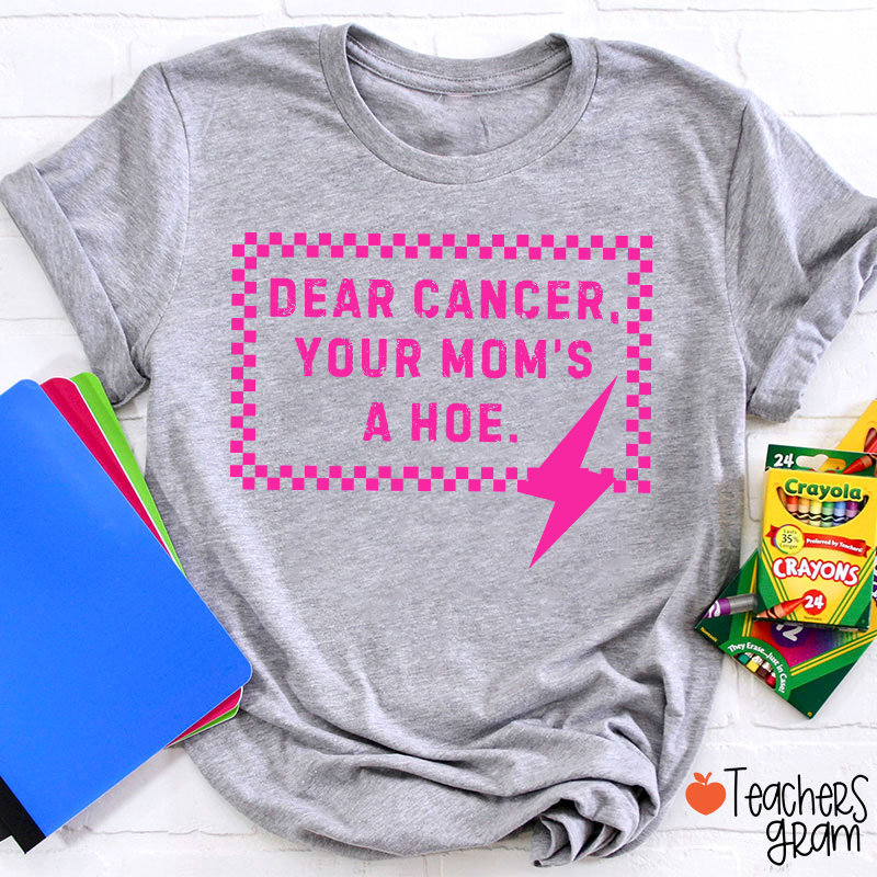Funny Anti‑Cancer Quote Pink Checker Lightning Bolt Teacher T-Shirt