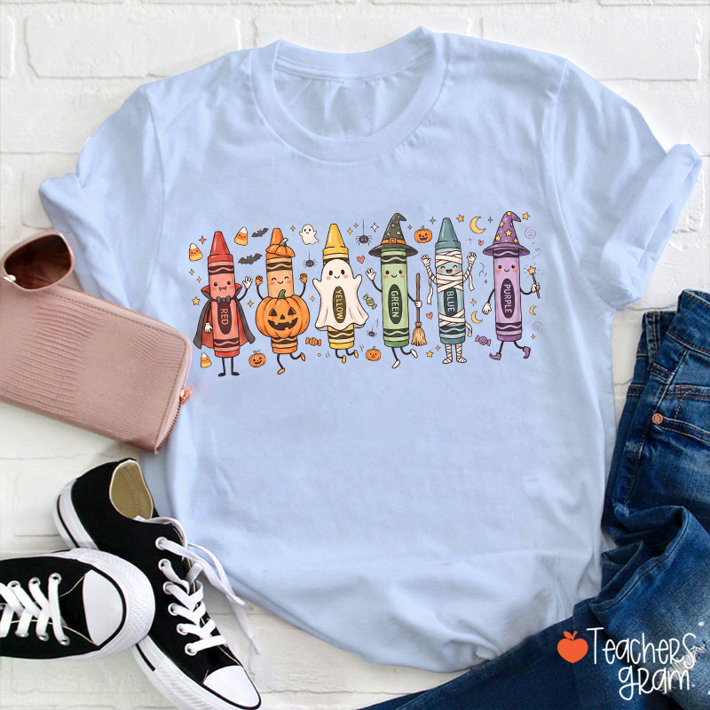 Halloween Cartoon Crayons Character Teacher T-Shirt
