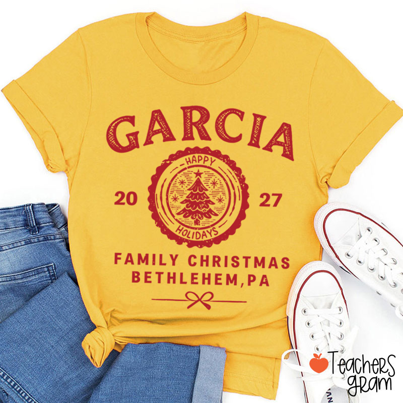 Personalized Vintage Family Christmas Crest Teacher T-Shirt