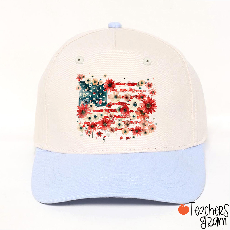 American Flag Floral Teacher Baseball Cap