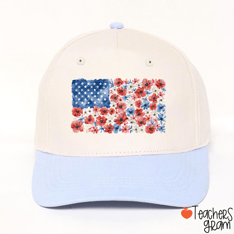 Vintage Floral USA Flag Teacher Baseball Cap