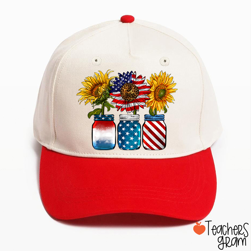 America Sunflower Teacher Baseball Cap