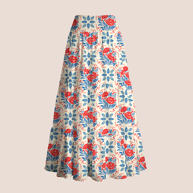 Boho Style Flowers Teacher Tiered Skirt