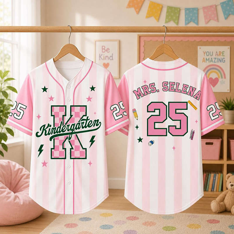 Personalized Grade And Name Preppy Stripes Check Number First Day Teacher Mesh Jersey
