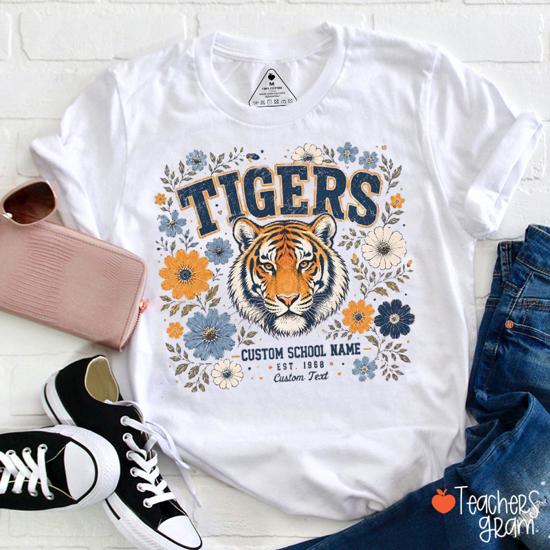 Personalized Mascot Floral Est Custom Text Teacher T-Shirt