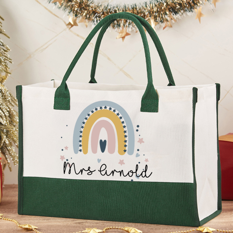 Personalized Rainbow Star Teacher Cotton Tote Bag