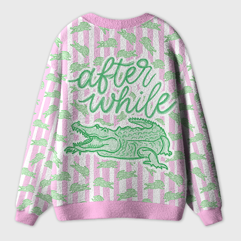 Pink Striped Later Gator Teacher Ugly Cardigan Sweaters