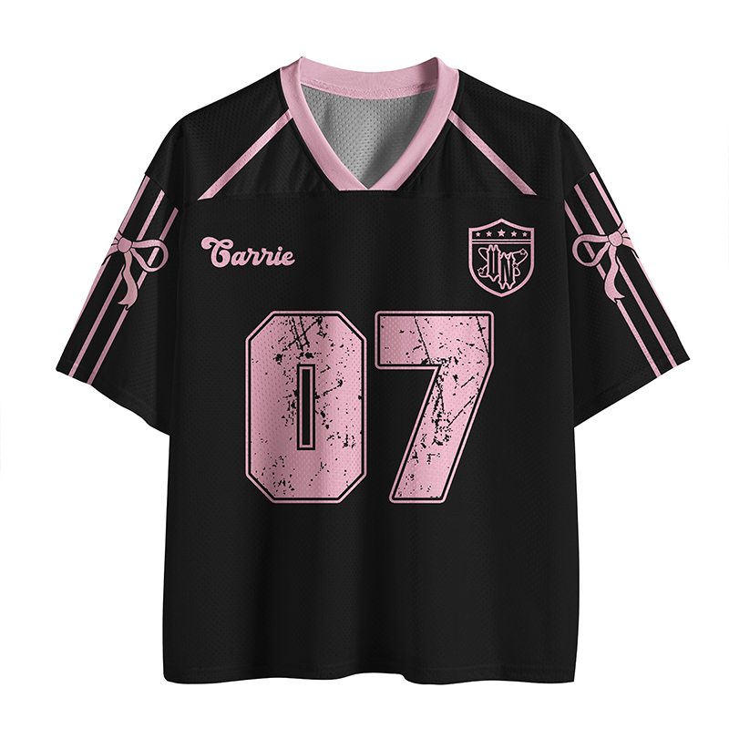 Personalized Name Pink Bow Teacher Mesh Jersey