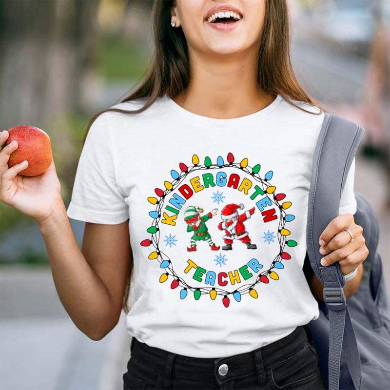 Personalized Grade Christmas Light Teacher T-Shirt