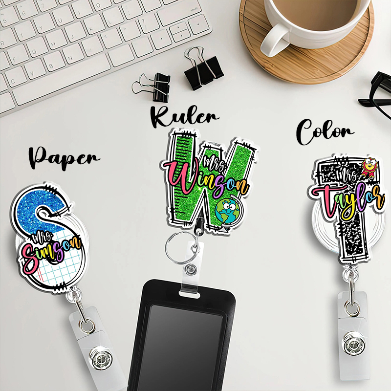 Personalized Name And Initial Funny Letter Teacher Badge Reel