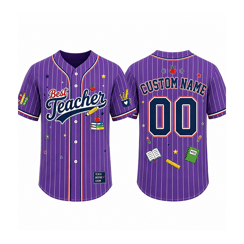 Personalized Team School Stuff Preppy Stripes Teacher Baseball Jersey