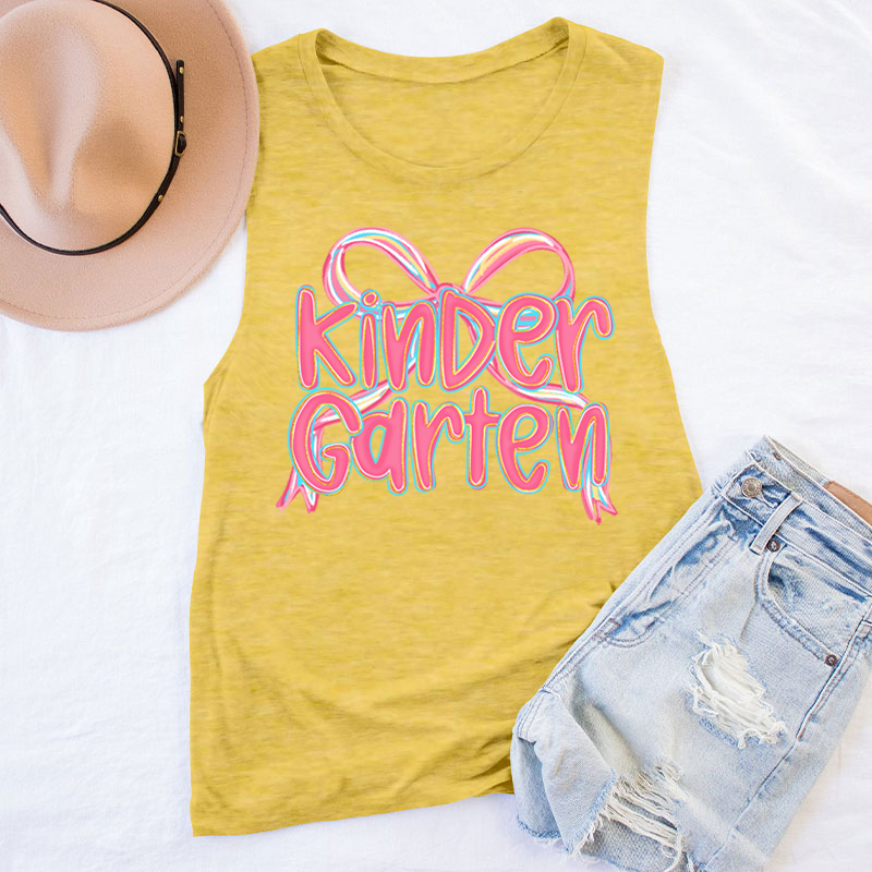 Personalized Grade Pink Bow Teacher Tank Top
