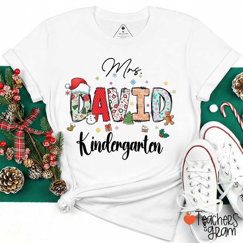 Personalized Name And Grade Christmas Season Teacher T-Shirt