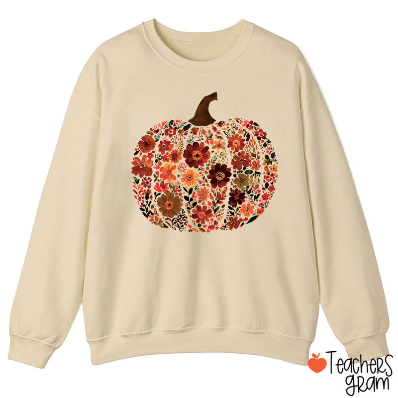 Pumpkin Orange Flowers Grass Teacher Sweatshirt