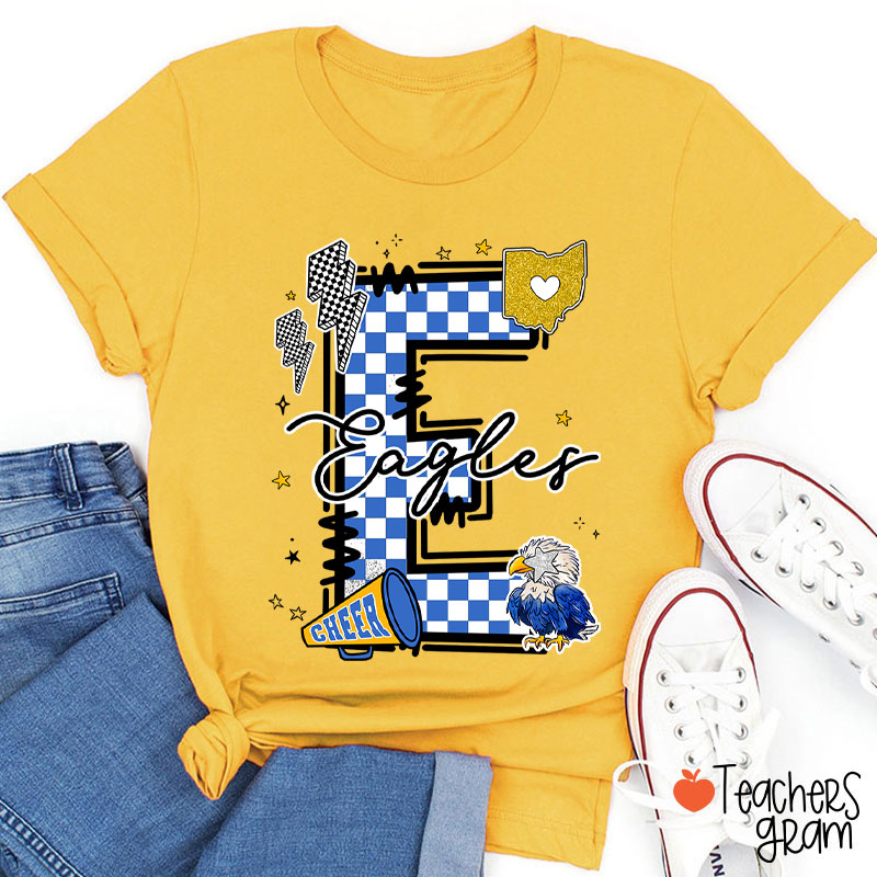 Personalized Mascot Initials Checkered School Spirit Teacher T-Shirt