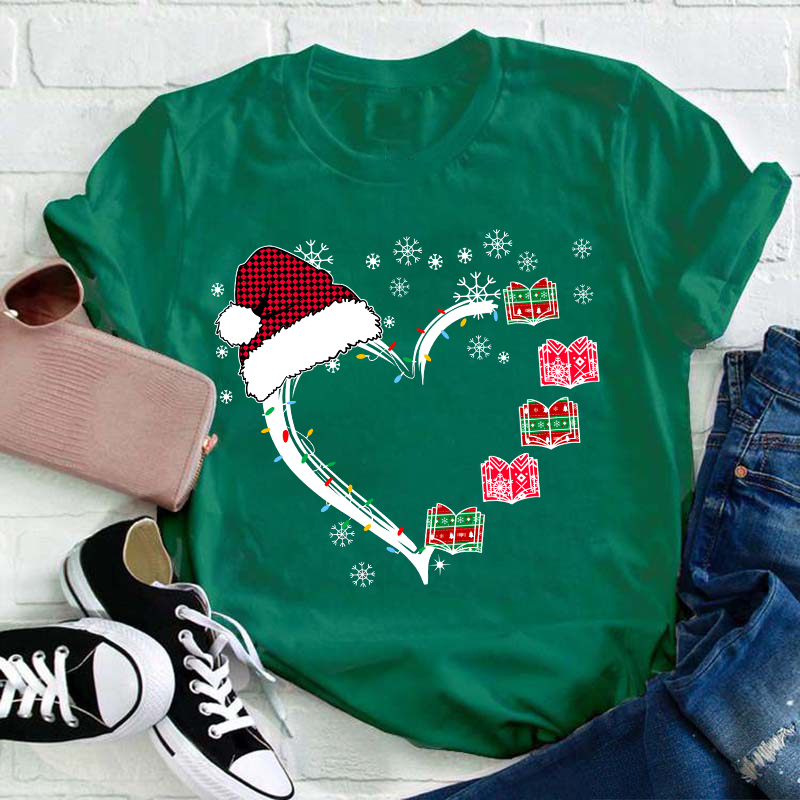 Christmas Books Heart Teacher T-Shirt