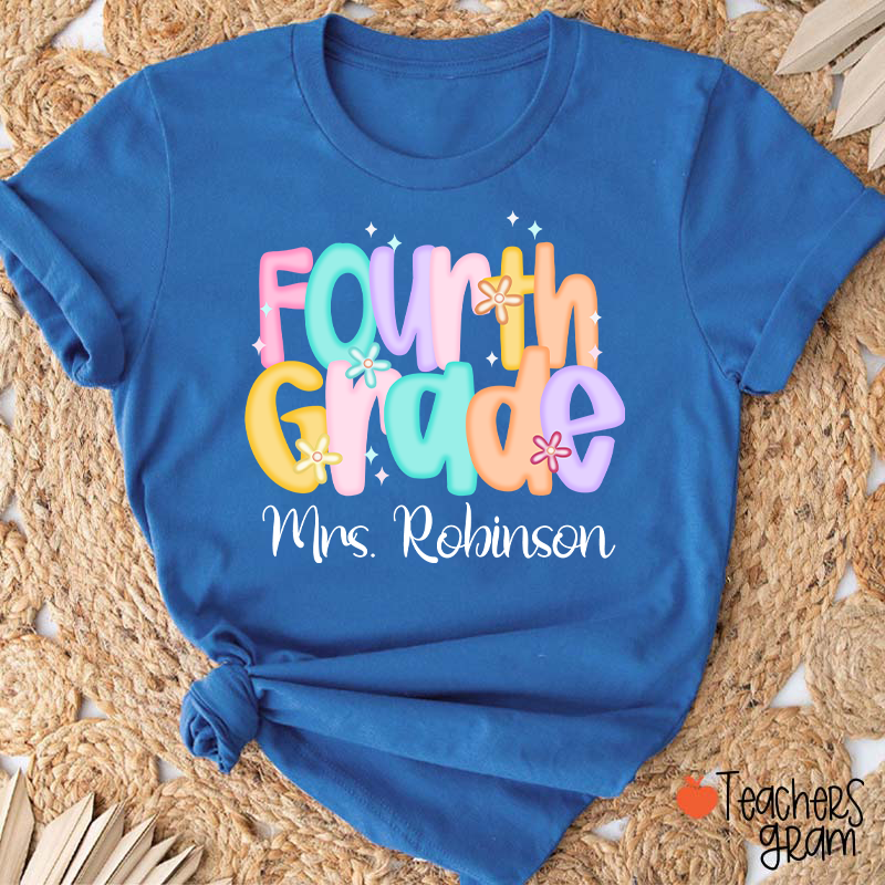 Personalized Name And Grade Candy Font Teacher T-Shirt