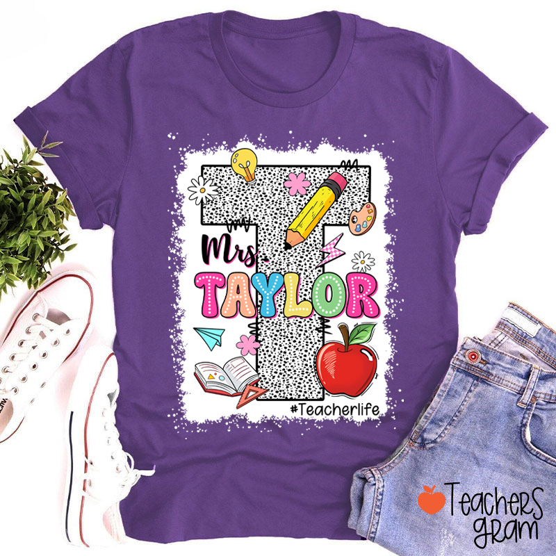 Personalized Name Initials Polka Dot Teacher T-Shirt