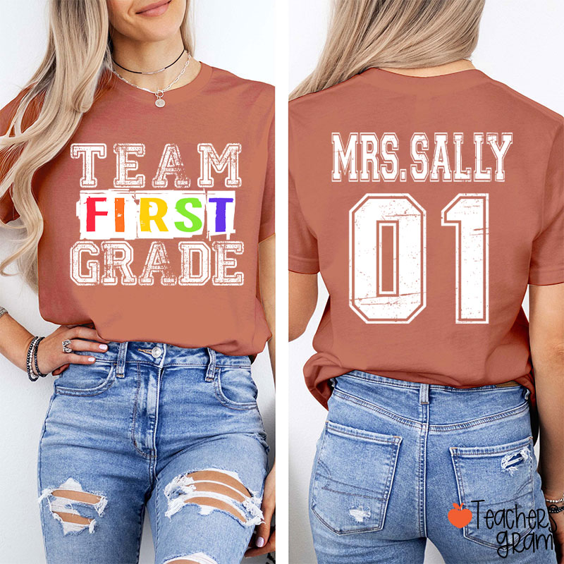 Personalized Grade Comfort Colors Team Teacher Two Sided T-Shirt