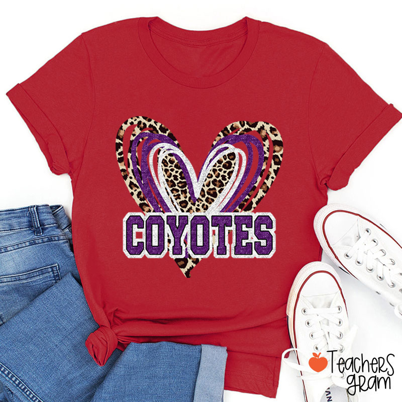 Personalized Mascot Love Heart Leopard Teacher T-Shirt