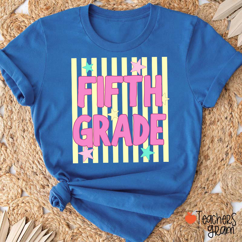 Personalized Grade Preppy Stripes Appreciation Teacher T-Shirt