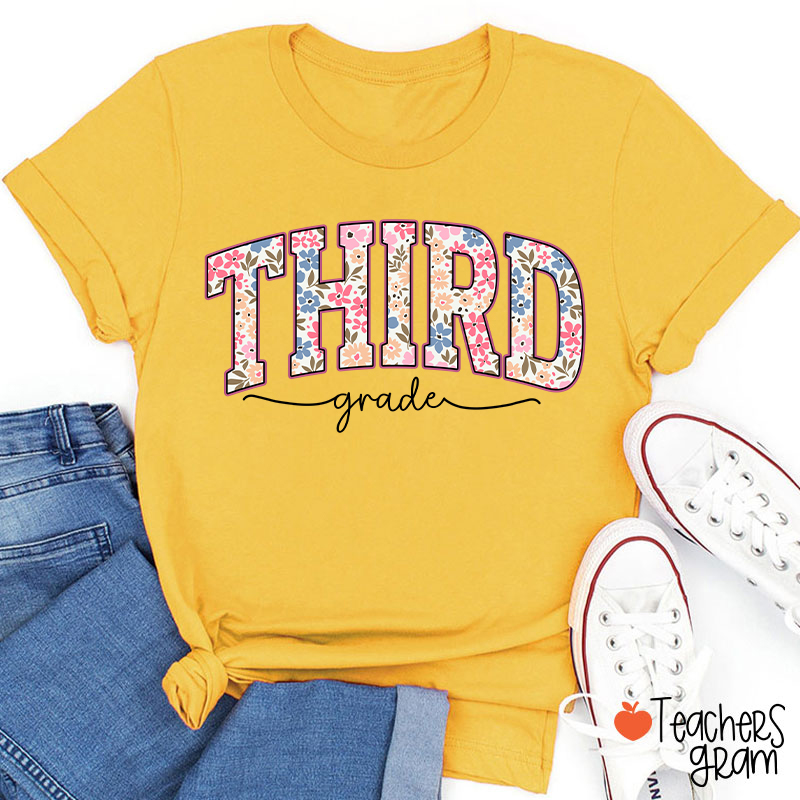 Personalized Grade Flowers Fonts Back To School Teacher T-Shirt