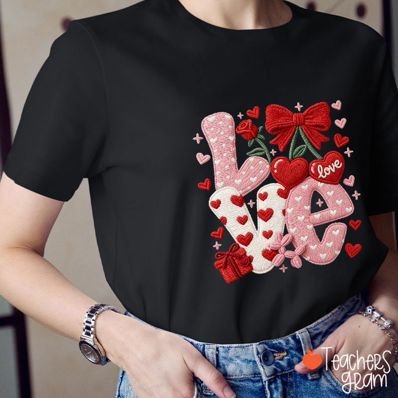 Faux Yarn Love And Rose Teacher T-Shirt