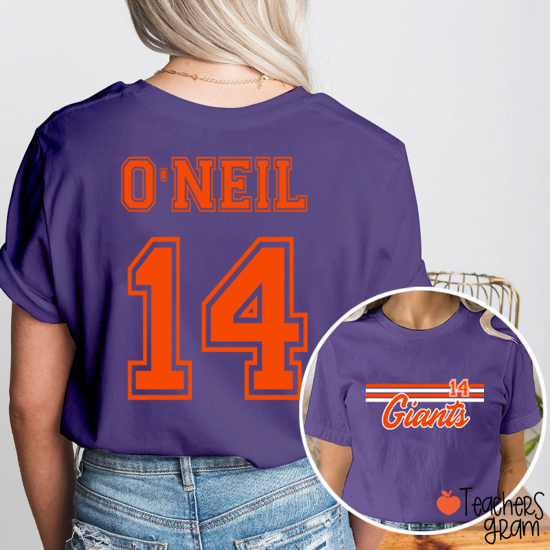 Personalized Mascot Contrast Color Line Design Teacher Two Sided T-Shirt