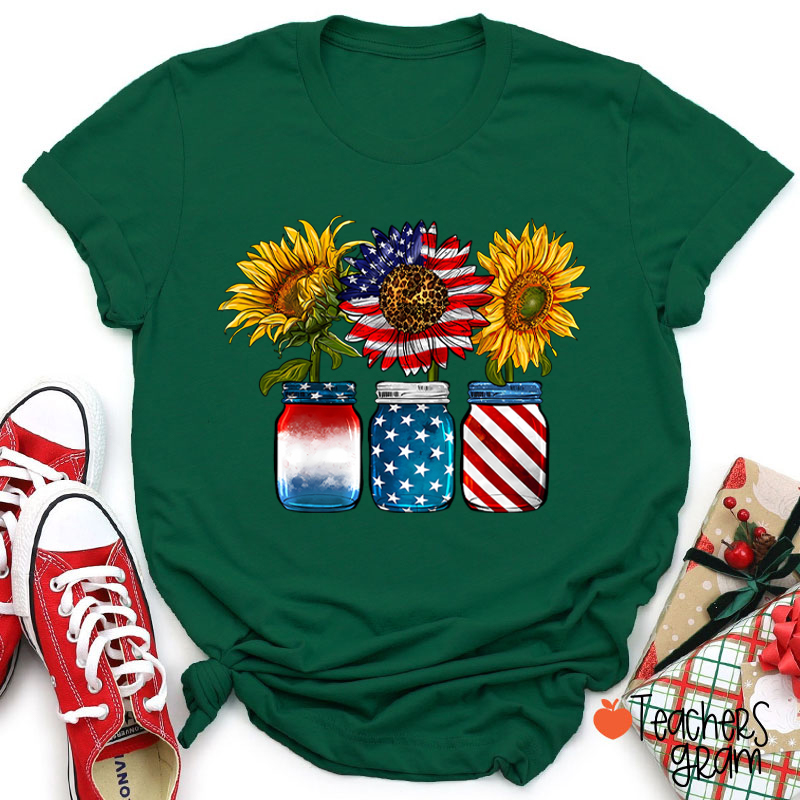 America Sunflower Teacher T-Shirt