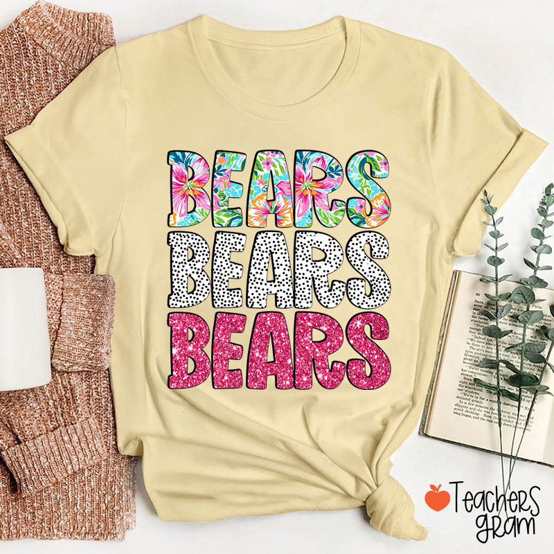 Personalized Mascot Flower Dot Pink Glitter Teacher T-Shirt