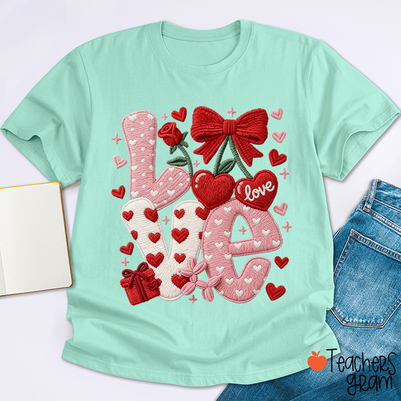 Faux Yarn Love And Rose Teacher T-Shirt