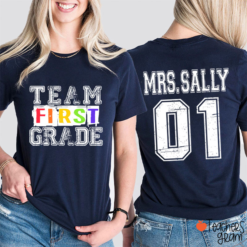 Personalized Grade Comfort Colors Team Teacher Two Sided T-Shirt