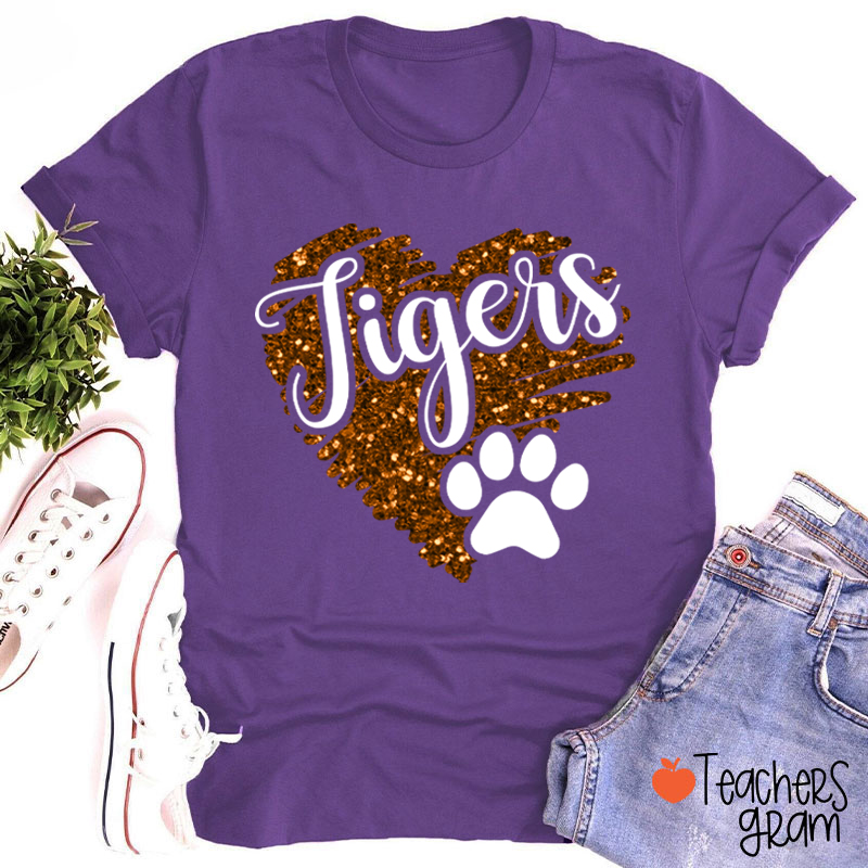 Personalized Mascot Glitter Heart Teacher T-Shirt