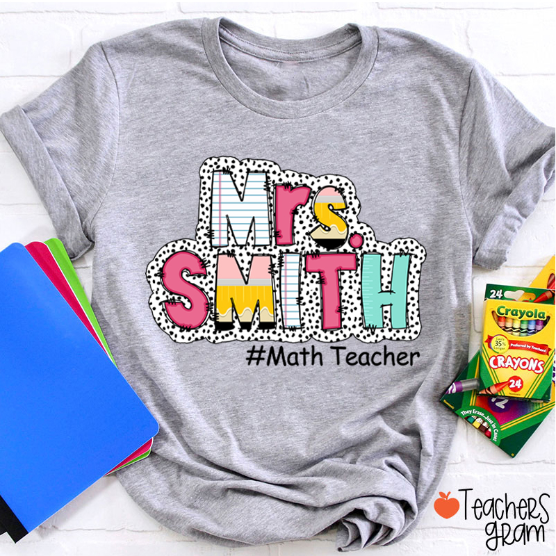 Personalized Fancy Dot Fonts Teacher T-Shirt