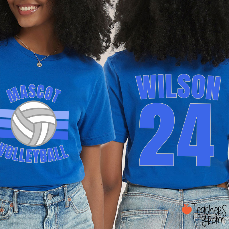 Personalized Mascot And Sport Gradient Lines Teacher Two Sided T-Shirt