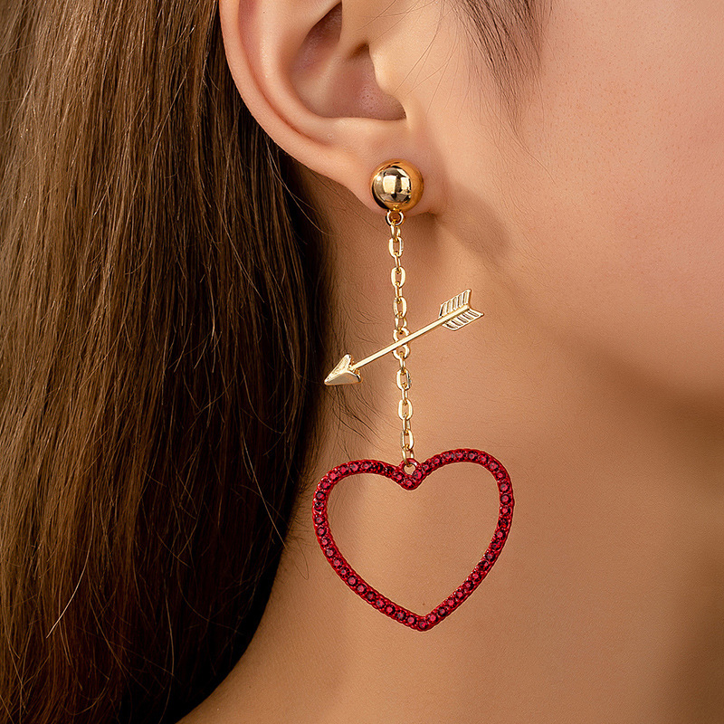 Cupid's Arrow Red Heart Teacher Metal Earrings