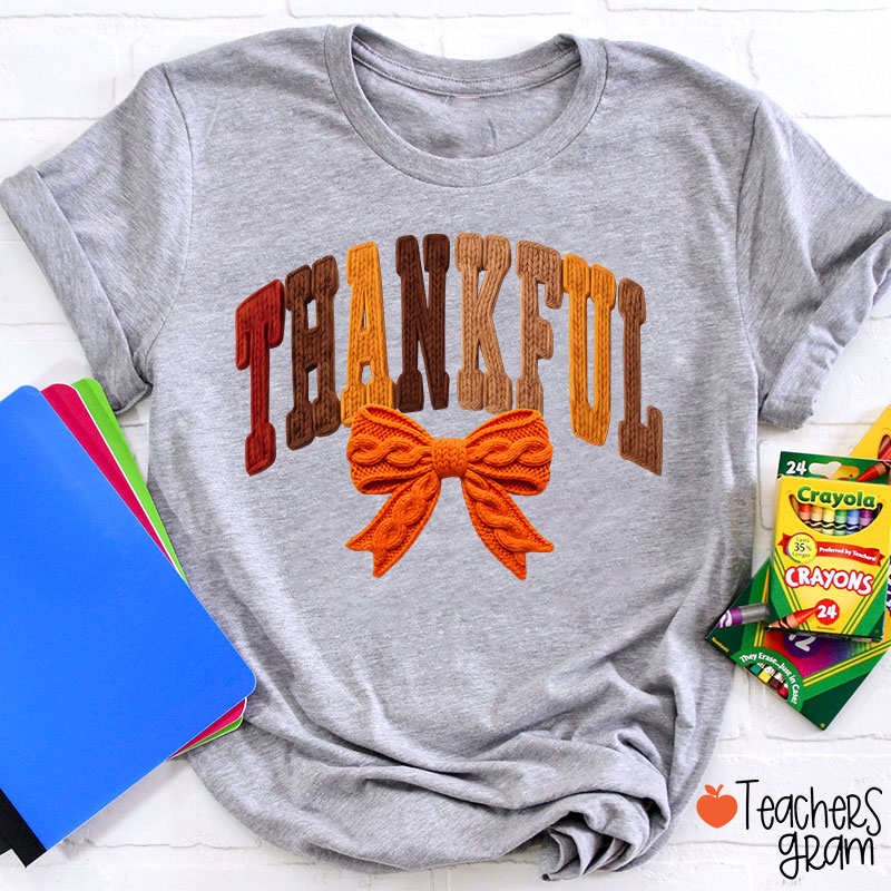 Faux Yarn Preppy Thankful Teacher T-Shirt