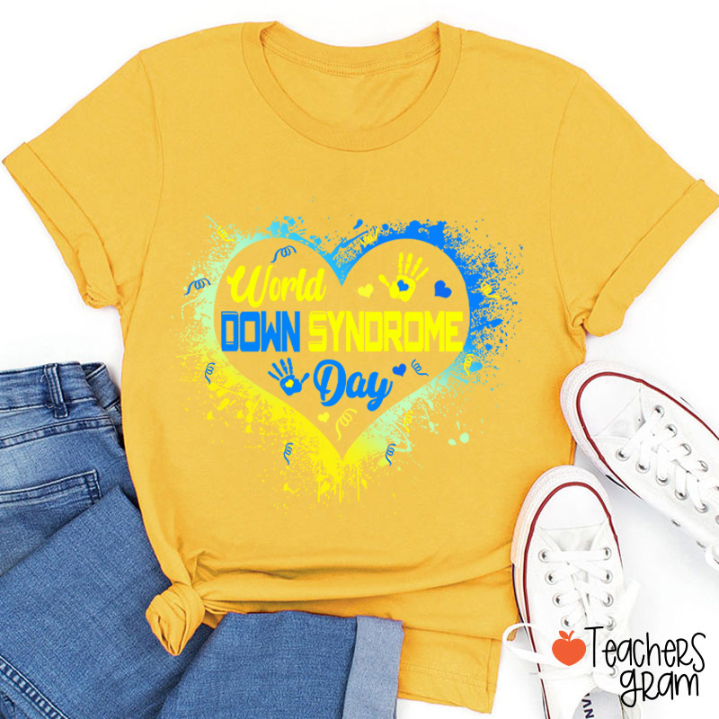 Heart Down Syndrome Day Teacher T-Shirt
