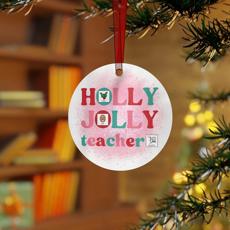 Holly Jolly Teacher Ceramic Christmas Ornament