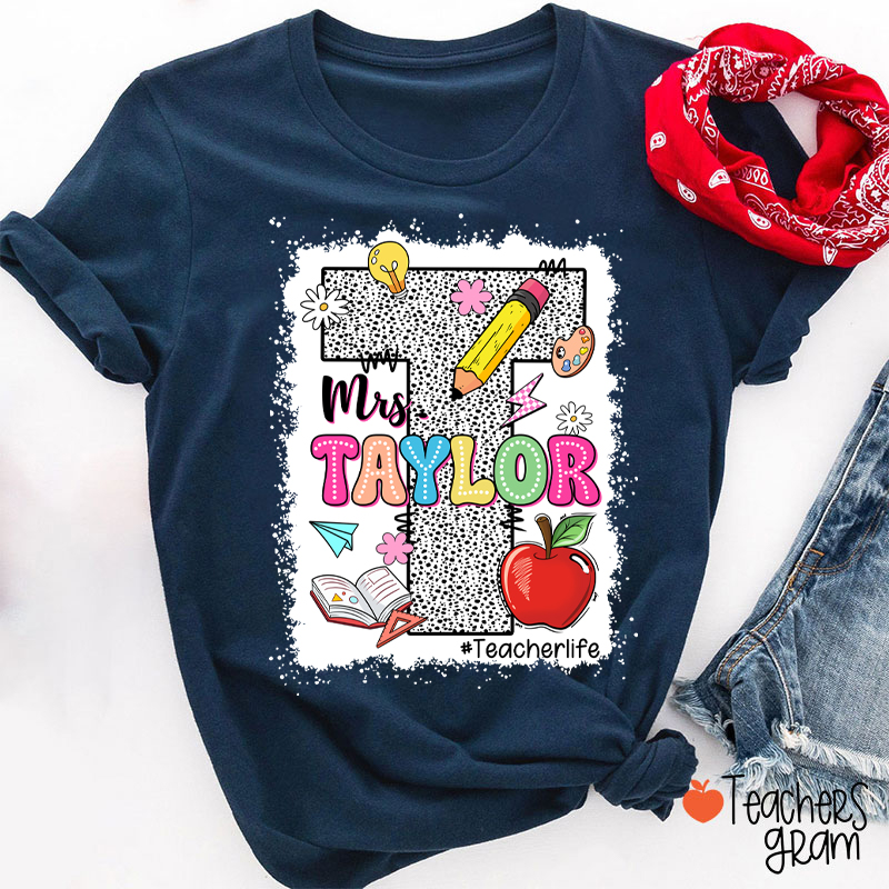 Personalized Name Initials Polka Dot Teacher T-Shirt