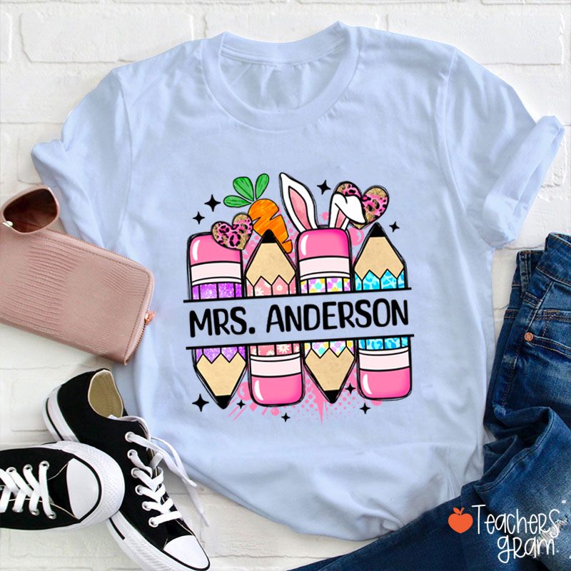Personalized Easter Printed Pencil Teacher Tee