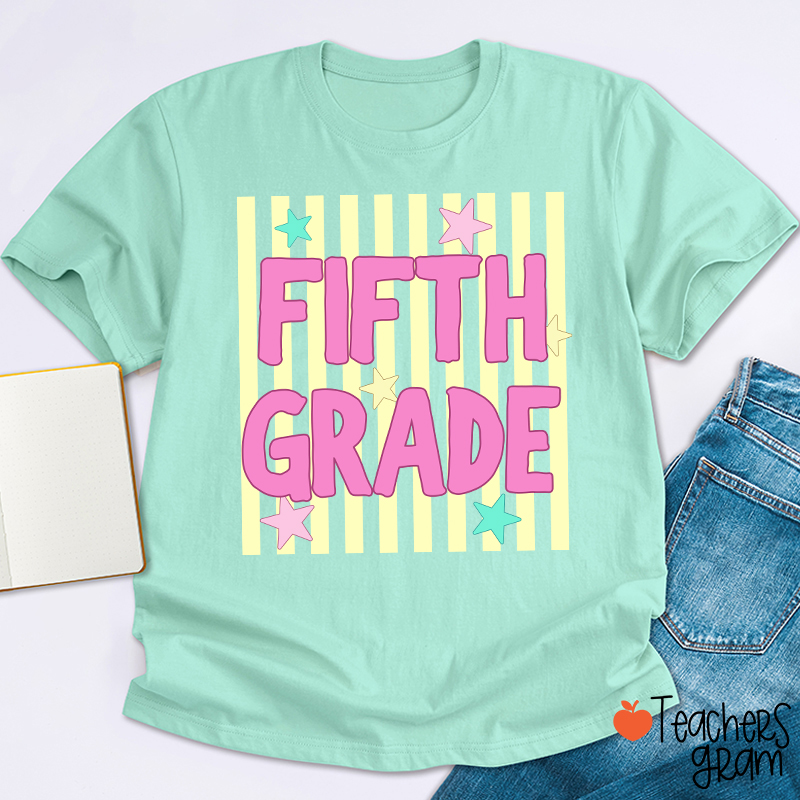 Personalized Grade Preppy Stripes Appreciation Teacher T-Shirt